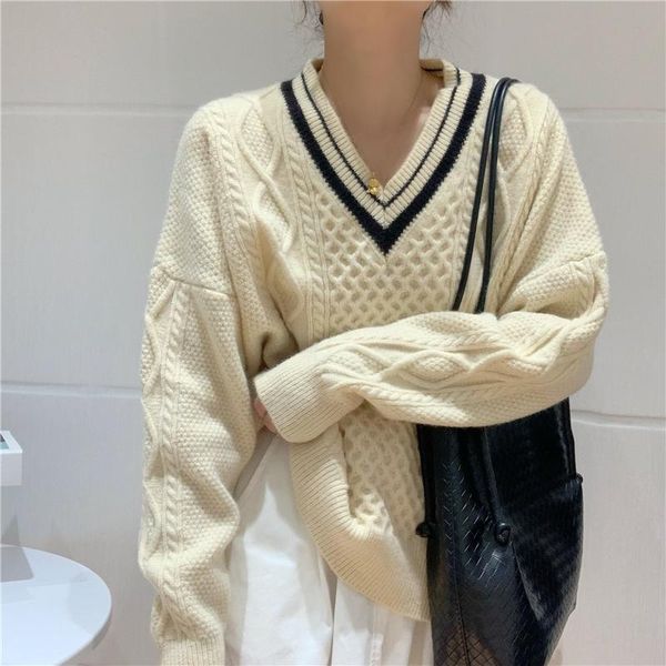 women's sweaters winter women 2021 korean knitted ladies pullover elegant v-neck knitwear femme loose sweater clothes, White;black
women's sweaters winter women 2021 korean knitted ladies pullover elegant v-neck knitwear femme loose sweater clothes, White;black