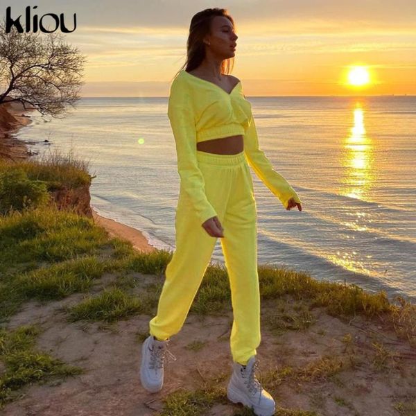 women's two piece pants kliou loose casual set women harajuku long sleeve v-neck pleated short elastic waist sporty active female, White
women's two piece pants kliou loose casual set women harajuku long sleeve v-neck pleated short elastic waist sporty active female, White