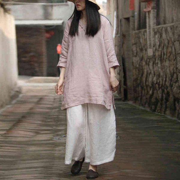 johnature women pink chinese style shirts button v-neck blouses spring ramie female vintage loose long shirts 210521, White
johnature women pink chinese style shirts button v-neck blouses spring ramie female vintage loose long shirts 210521, White