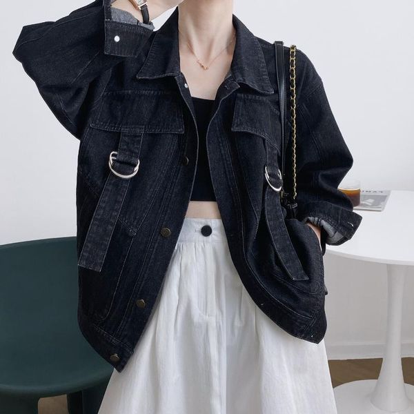 women autumn washed denim jacket coat casual solid color long sleeve female loose jeans coats oversize jackets outwear women's, Black;brown
women autumn washed denim jacket coat casual solid color long sleeve female loose jeans coats oversize jackets outwear women's, Black;brown