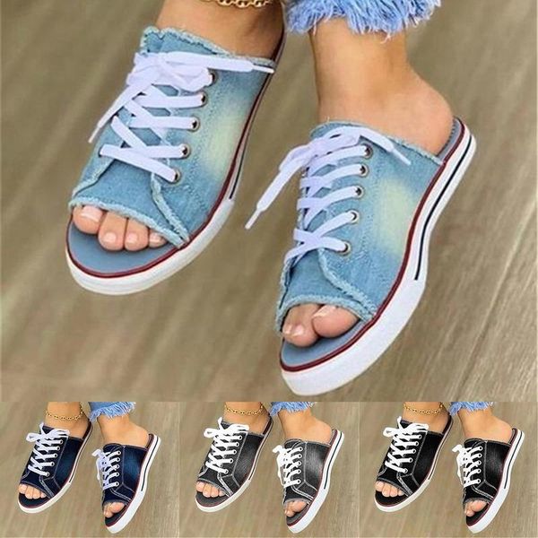 women summer sandals flats shoes woman slippers slides lace up plus size denim jean sandalias mujer, Black
women summer sandals flats shoes woman slippers slides lace up plus size denim jean sandalias mujer, Black