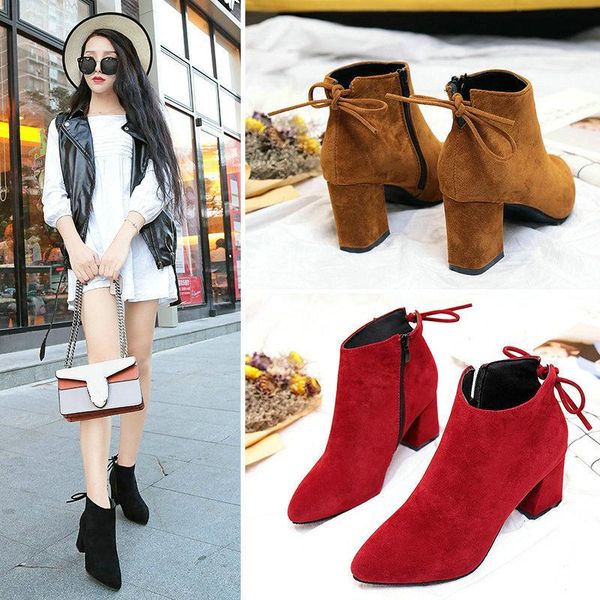 boots 2021 women ankle flock leather autumn winter pointed toe square heels size 34-45, Black
boots 2021 women ankle flock leather autumn winter pointed toe square heels size 34-45, Black