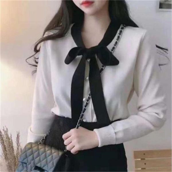 ladies spring women pearl bow womens sweater tie neck pullovers casual pull sleeve jumper slim long knitted, White;black
ladies spring women pearl bow womens sweater tie neck pullovers casual pull sleeve jumper slim long knitted, White;black