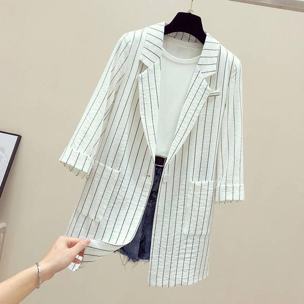 women's suits & blazers autumn long striped single breasted blazer femme casual notched simple basic women fashion 2021 female outwear, White;black
women's suits & blazers autumn long striped single breasted blazer femme casual notched simple basic women fashion 2021 female outwear, White;black