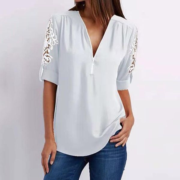 women's blouses & shirts 40# zipper v-neck lace blouse short sleeve solid color office lady elegant clothing 2021 blusas y camisas, White
women's blouses & shirts 40# zipper v-neck lace blouse short sleeve solid color office lady elegant clothing 2021 blusas y camisas, White
