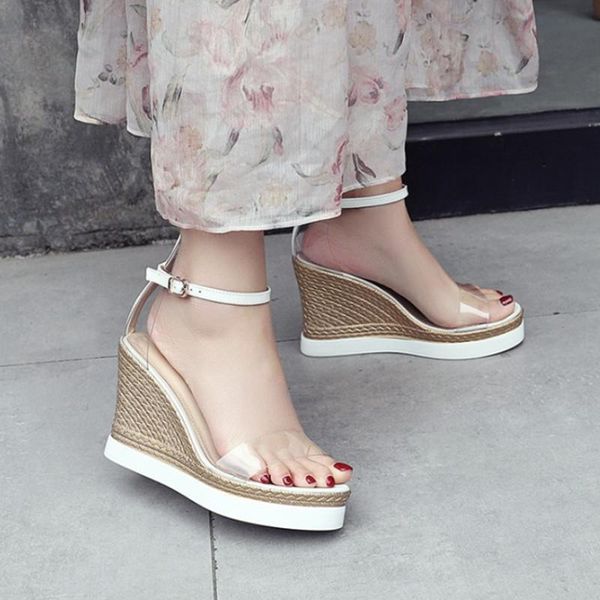 brand platform sandals women wedge shoes strap white high heels summer transparent, Black
brand platform sandals women wedge shoes strap white high heels summer transparent, Black