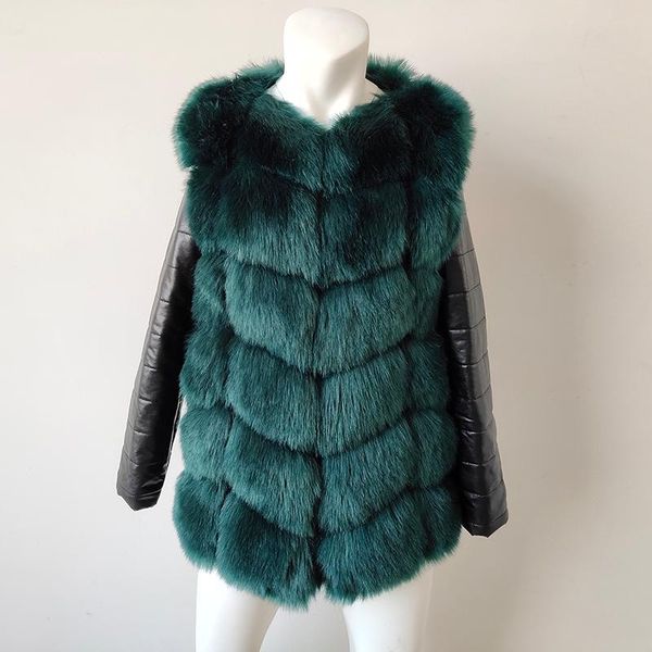 women's fur & faux 2021 winter colorful silm coat with pu sleeve high imitation jacket abrigos mujer invierno plus size, Black
women's fur & faux 2021 winter colorful silm coat with pu sleeve high imitation jacket abrigos mujer invierno plus size, Black