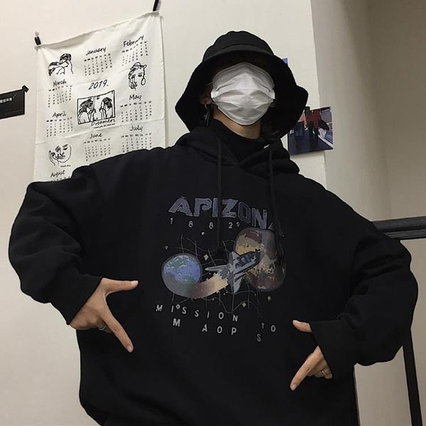 men's hoodies & sweatshirts korean retro spaceship letters distressed couple printing plus velvet sweater for men and women, Black
men's hoodies & sweatshirts korean retro spaceship letters distressed couple printing plus velvet sweater for men and women, Black