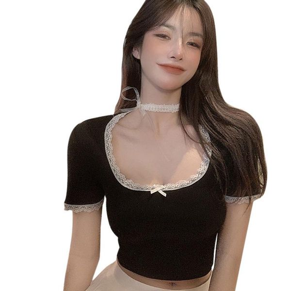 women's t-shirt summer elegant style slim fit tee short lace female crop ladies shirt splicing sleeve, White
women's t-shirt summer elegant style slim fit tee short lace female crop ladies shirt splicing sleeve, White