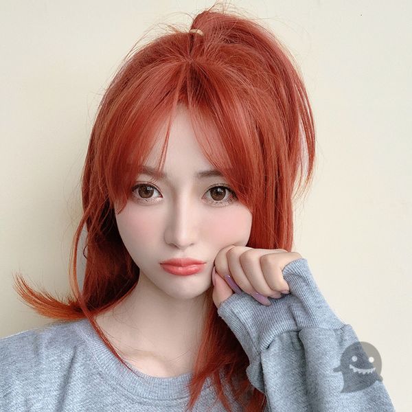women's short hair full head eight character bangs dirty orange set with red wig, Black
women's short hair full head eight character bangs dirty orange set with red wig, Black