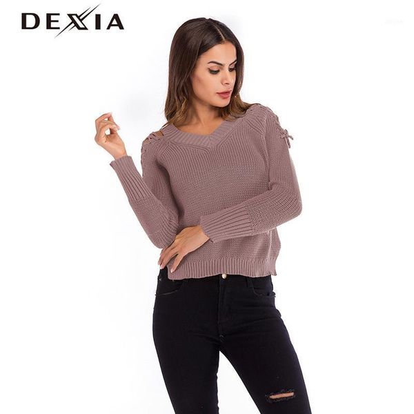 women's sweaters dexia knitted sweater women lacing v-neck bandage casual hollow out autumn solid yellow basic loose spring, White;black
women's sweaters dexia knitted sweater women lacing v-neck bandage casual hollow out autumn solid yellow basic loose spring, White;black