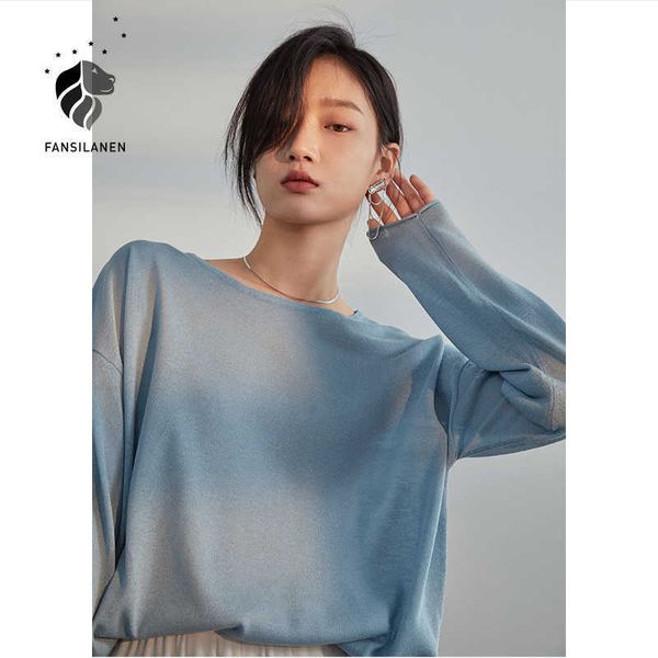 fansilanen knitwear thin women's sunscreen blouse long sleeve t-shirt loose base shirt blue office lady 210607, White
fansilanen knitwear thin women's sunscreen blouse long sleeve t-shirt loose base shirt blue office lady 210607, White