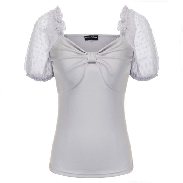 women's t-shirt women short sleeves with elastic openings big bow-knot decorated patchwork design sleeve, White
women's t-shirt women short sleeves with elastic openings big bow-knot decorated patchwork design sleeve, White