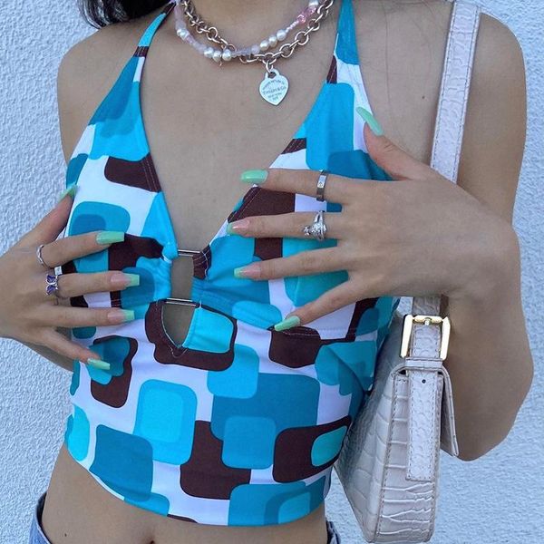 women's tanks & camis summer metal ring halter 90s vintage print women backless corset female hollow out sweats crop mini vests beach, White
women's tanks & camis summer metal ring halter 90s vintage print women backless corset female hollow out sweats crop mini vests beach, White
