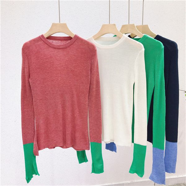 women's t-shirt spring product niche round neck contrast color split long-sleeved knitted bottoming shirt slim slim thin sweater e, White
women's t-shirt spring product niche round neck contrast color split long-sleeved knitted bottoming shirt slim slim thin sweater e, White