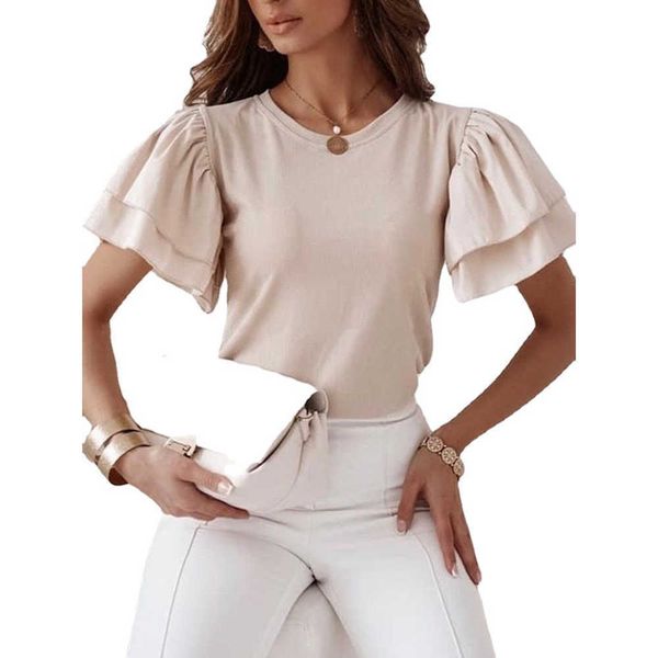 casual solid ruffle short sleeve tshirt for women summer fashion loose splicing white khaki o-neck female t-shirts 210526
casual solid ruffle short sleeve tshirt for women summer fashion loose splicing white khaki o-neck female t-shirts 210526