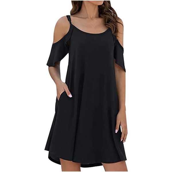 fashion women summer elegant dress o-neck solid casual pockets mini dresses short sleeve knee vestido de mujer skirts, Black
fashion women summer elegant dress o-neck solid casual pockets mini dresses short sleeve knee vestido de mujer skirts, Black
