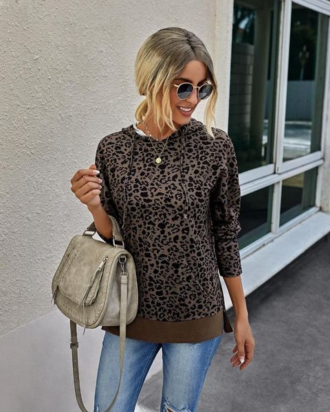 women's hoodies & sweatshirts spring and autumn fashion street leopard print hat collar slim fit hoodie, Black
women's hoodies & sweatshirts spring and autumn fashion street leopard print hat collar slim fit hoodie, Black