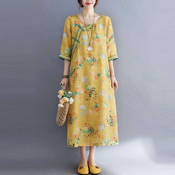 women cotton linen casual dress arrival summer vintage style floral print loose female a-line long dresses b089 size xl, Black;gray
women cotton linen casual dress arrival summer vintage style floral print loose female a-line long dresses b089 size xl, Black;gray
