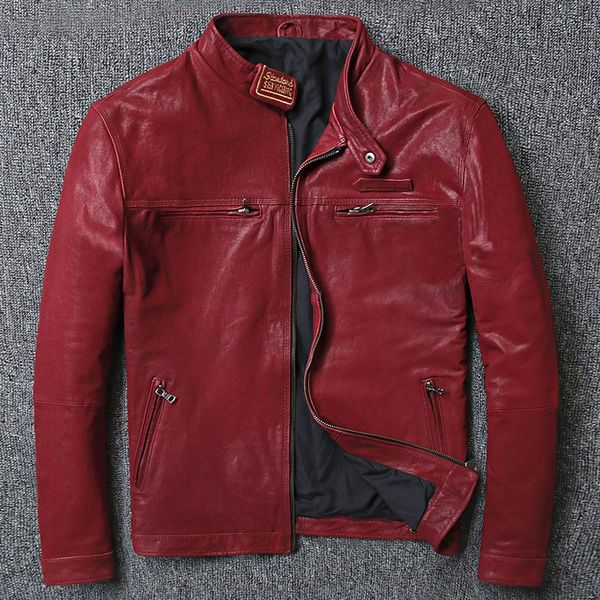 men's leather & faux slim male genuine jackets sheepskin red color fur clothing washing coat, Black
men's leather & faux slim male genuine jackets sheepskin red color fur clothing washing coat, Black