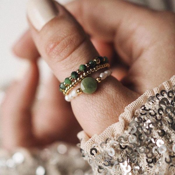 cluster rings summer style freshwater pearl ring set green natural stone taiyu stainless steel bead for women girls birthday gifts, Golden;silver 
cluster rings summer style freshwater pearl ring set green natural stone taiyu stainless steel bead for women girls birthday gifts, Golden;silver