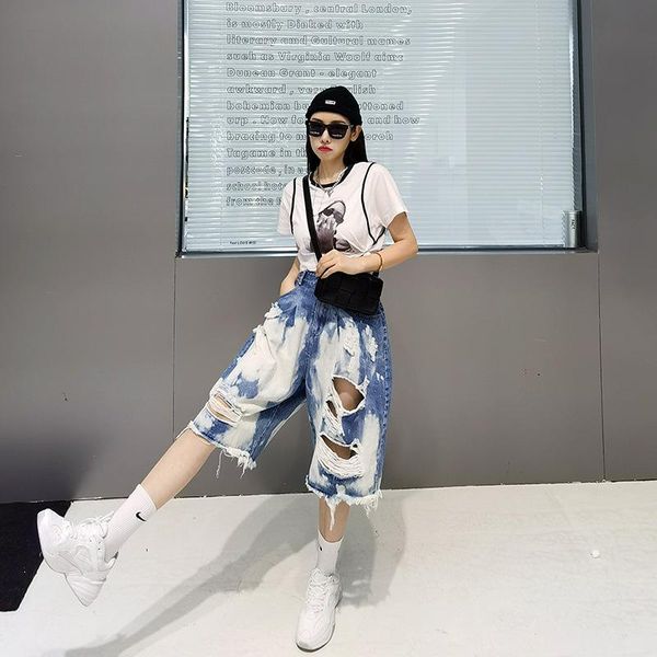 women's shorts european station tie-dye worn hole jeans women loose wool edge wide leg pants fashion 5 minute super broken beggars in p, White;black
women's shorts european station tie-dye worn hole jeans women loose wool edge wide leg pants fashion 5 minute super broken beggars in p, White;black