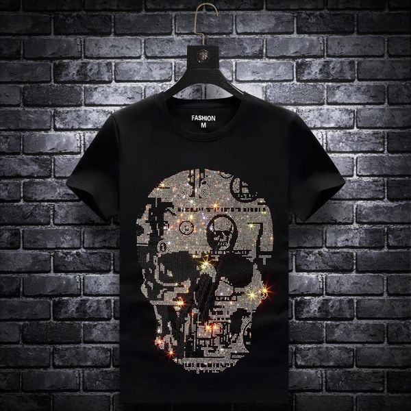 plus size skull rhinestones summer men clothes short sleeve man streetwear o neck slim tshirts calaveras camiseta, White;black
plus size skull rhinestones summer men clothes short sleeve man streetwear o neck slim tshirts calaveras camiseta, White;black
