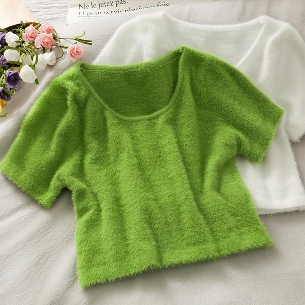 women's t-shirt short sleeve soft hairy o-neck crop girl lovely cute kawaii tees streetwear casual, White
women's t-shirt short sleeve soft hairy o-neck crop girl lovely cute kawaii tees streetwear casual, White