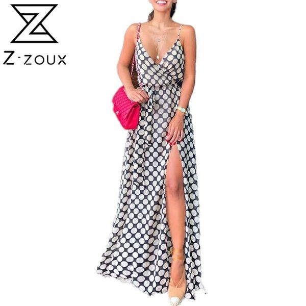 women dress dot printed maxi es deep v neck long spaghetti strap sleeveless high waist split es 210513, Black;gray
women dress dot printed maxi es deep v neck long spaghetti strap sleeveless high waist split es 210513, Black;gray