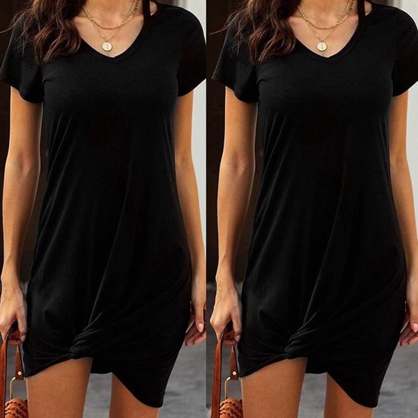 casual dresses women's pure color v-neck short sleeve knotted t-shirt dress black, Black;gray
casual dresses women's pure color v-neck short sleeve knotted t-shirt dress black, Black;gray
