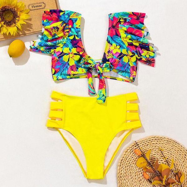 women's swimwear flower print ruffle deep v bikini two piece high waist bow swimsuit fashion summer beachwear push up biquini, White;black
women's swimwear flower print ruffle deep v bikini two piece high waist bow swimsuit fashion summer beachwear push up biquini, White;black