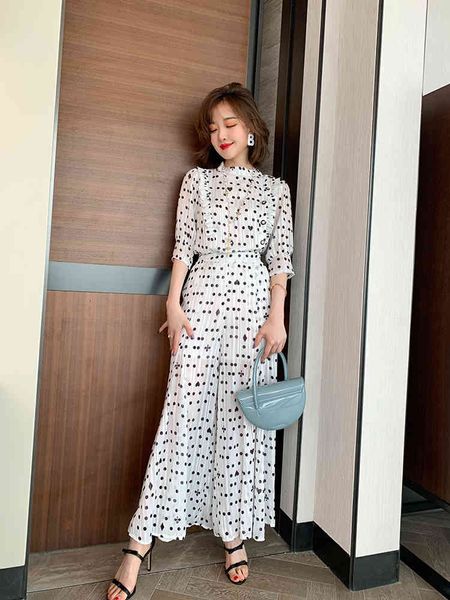women's two piece pants new fashion women polka dot trousers suit summer chiffon o neck ruffles shirt + holiday ladies pleated wid, White
women's two piece pants new fashion women polka dot trousers suit summer chiffon o neck ruffles shirt + holiday ladies pleated wid, White