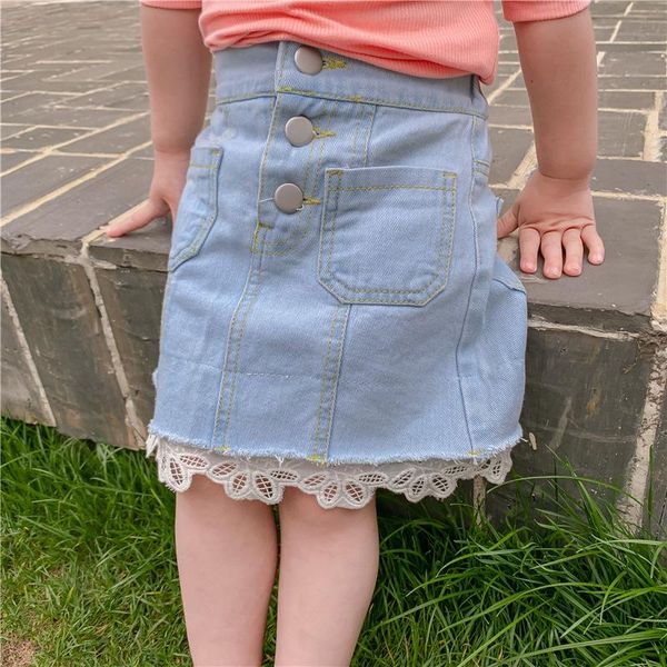 girls denim skirt 2021 summer children's clothes lace stitching single-breasted skirts, Blue
girls denim skirt 2021 summer children's clothes lace stitching single-breasted skirts, Blue