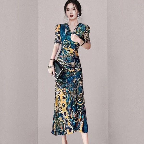 party dresses vintage v-neck printed drawstring midi dress women elegant high waist bodyco split vestidos 2021 fashion summer, White;black
party dresses vintage v-neck printed drawstring midi dress women elegant high waist bodyco split vestidos 2021 fashion summer, White;black
