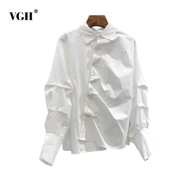 vgh white minimalist casual shirt for women lapel long sleeve ruched elegant straight blouses female spring fashion clothes 210421
vgh white minimalist casual shirt for women lapel long sleeve ruched elegant straight blouses female spring fashion clothes 210421