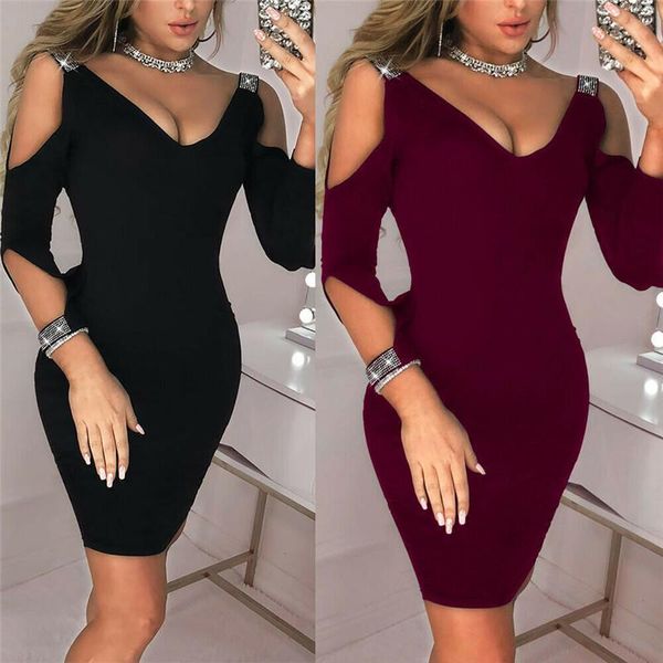 women bandage bodycon cold shoulder off long sleeve evening party club sheath solid v-neck short dresses casual, Black;gray
women bandage bodycon cold shoulder off long sleeve evening party club sheath solid v-neck short dresses casual, Black;gray