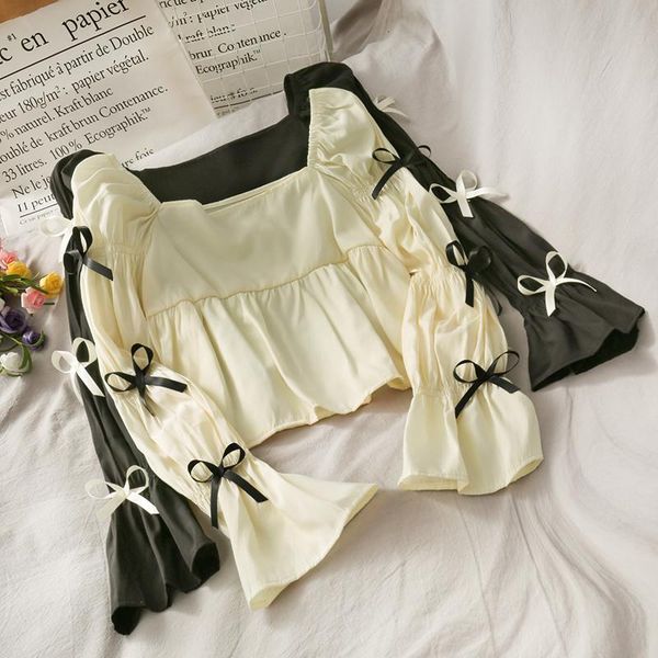 autumn wear bowknot adornment brief paragraph horn sleeve shirt female easing show thin belly render unlined upper garment women's blou, White
autumn wear bowknot adornment brief paragraph horn sleeve shirt female easing show thin belly render unlined upper garment women's blou, White