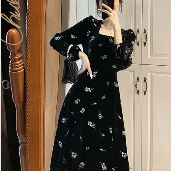 wonder floral vintage dress french elegant retro party female long sleeve square collar korean 210510, Black;gray
wonder floral vintage dress french elegant retro party female long sleeve square collar korean 210510, Black;gray