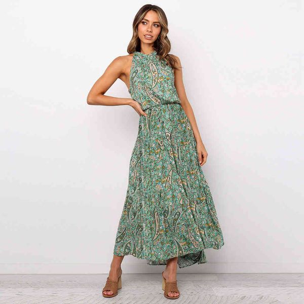 new women's summer elegant floral print ruffle halter dress spring ladies lace up stylish long party beach dress 210413, Black;gray
new women's summer elegant floral print ruffle halter dress spring ladies lace up stylish long party beach dress 210413, Black;gray