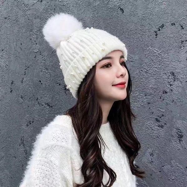 beanie/skull caps knitted beanies cap winter hat thick female bonnets for women fur ball pom poms pearl girl 's, Blue;gray
beanie/skull caps knitted beanies cap winter hat thick female bonnets for women fur ball pom poms pearl girl 's, Blue;gray