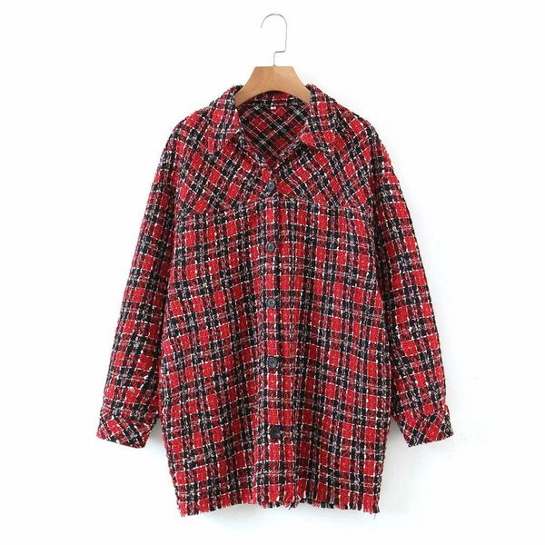 women jacket long sleeves oversized lapel collar vintage fashion tweed checked coat outerwear veste femme 210420, Black;brown
women jacket long sleeves oversized lapel collar vintage fashion tweed checked coat outerwear veste femme 210420, Black;brown