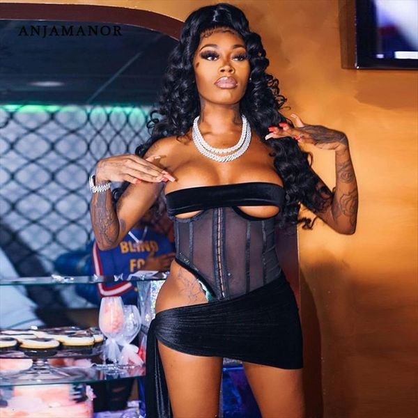2 piece set womens tracksuits hollow out black velvet mesh corset and skirt birthday club outfits for women, Gray
2 piece set womens tracksuits hollow out black velvet mesh corset and skirt birthday club outfits for women, Gray
