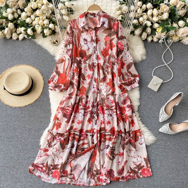 spring autumn women puff sleeve single breasted long dress vintage ladies floral print casual loose beach 210423, Black;gray
spring autumn women puff sleeve single breasted long dress vintage ladies floral print casual loose beach 210423, Black;gray