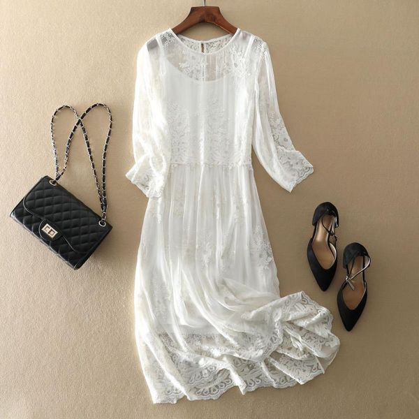 casual dresses runway designer elegant white lace floral embroidery pleated long dress women 2021 summer natural silk, Black;gray
casual dresses runway designer elegant white lace floral embroidery pleated long dress women 2021 summer natural silk, Black;gray