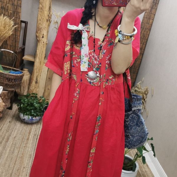 women summer dress 2021 plus size cotton linen vintage robe sundress oversized patchwork chinese style women dresses 11968, Red
women summer dress 2021 plus size cotton linen vintage robe sundress oversized patchwork chinese style women dresses 11968, Red