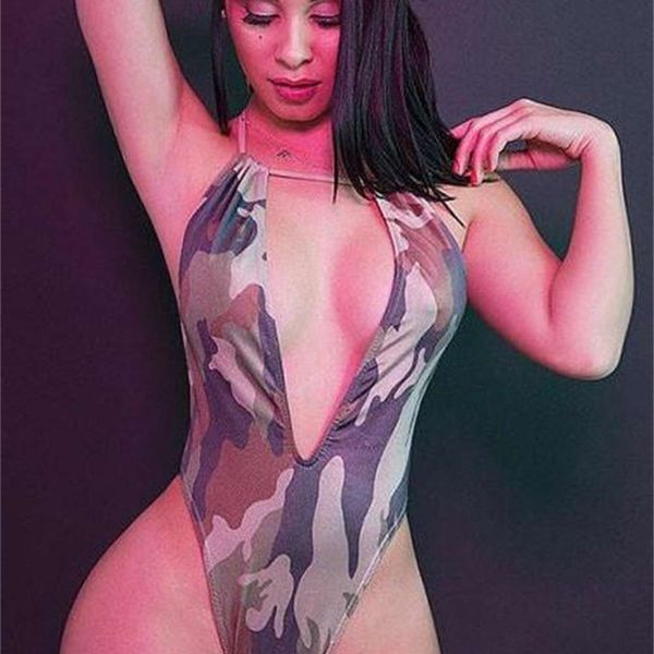 the bikini camouflage one piece bikini swimsuit, White;black