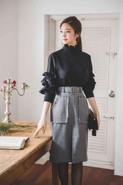 women's two piece pants spring lady blouse full sleeve ruffles patchwork black vintage casual mxr8, White
women's two piece pants spring lady blouse full sleeve ruffles patchwork black vintage casual mxr8, White