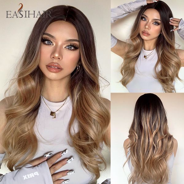 long wavy brown ombre synthetic wigs for women natural hair dark brown root highlight wigs cosplay wigs heat resistant, Black
long wavy brown ombre synthetic wigs for women natural hair dark brown root highlight wigs cosplay wigs heat resistant, Black