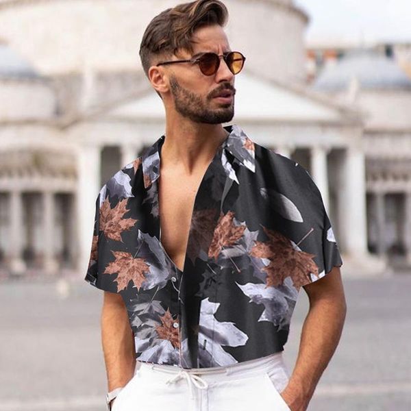 men's casual shirts fashion printing cardigan men vintage button turn-down collar 2021 summer short sleeve mens shirt, White;black 
men's casual shirts fashion printing cardigan men vintage button turn-down collar 2021 summer short sleeve mens shirt, White;black