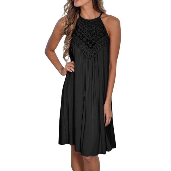 women sleeveless lace stitching dress summer trend solid color large size short dresses party beach retro vestidos casual, Black;gray
women sleeveless lace stitching dress summer trend solid color large size short dresses party beach retro vestidos casual, Black;gray